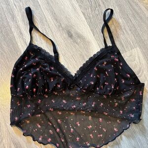 Garage Black and Pink Floral Lace Bralette